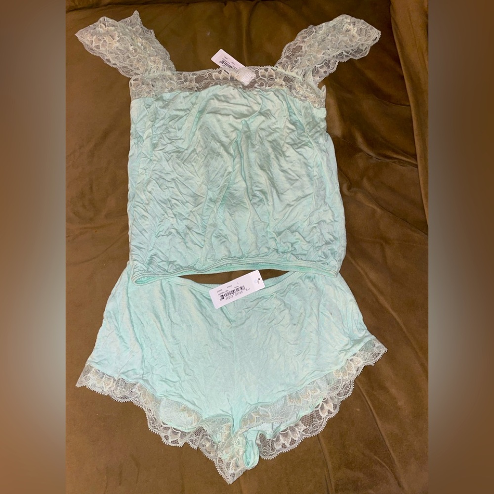 Light Aqua Lace-Trim Sleep Cami & Short Set